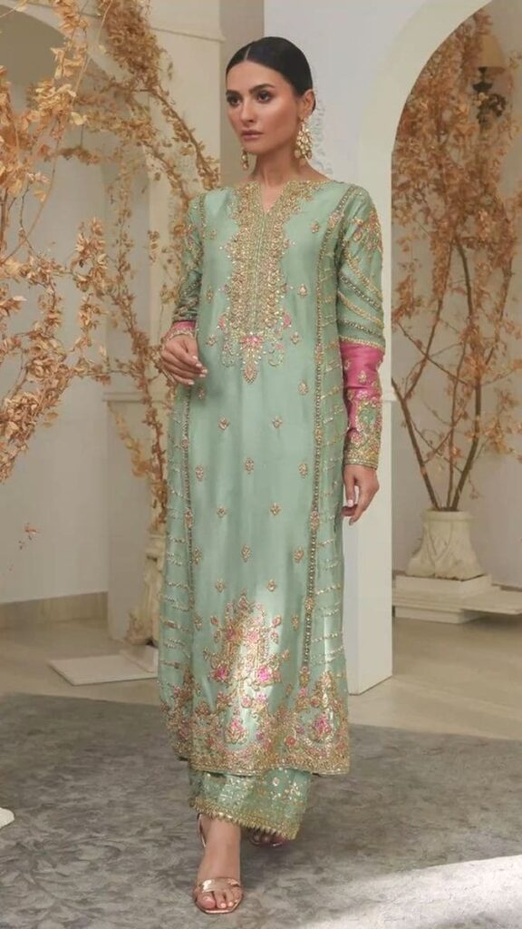 Pakistani style organza dress pattern